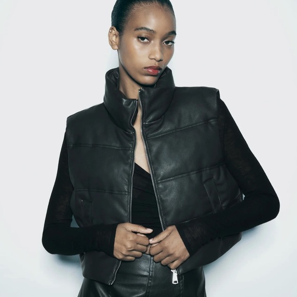 Zara Jackets & Blazers - Zara Quilted Faux Leather Cropped Vest